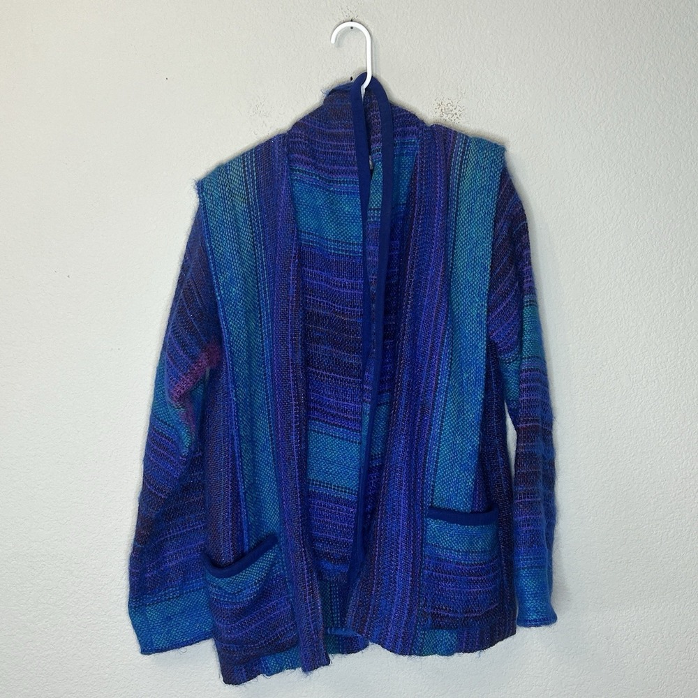 Vintage 80s Teresa Eaton Handwoven Wearable Art Jacket Cardigan Wool Size L